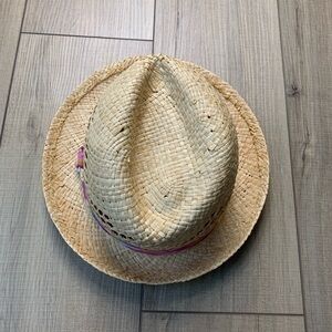 Straw Fedora Hat with Pink & Purple Accent